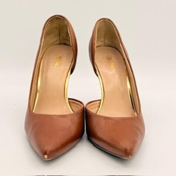 Qupid Pointed Toe Stiletto Heels Brown Faux Leather Women’s Size 7 - Picture 1 of 14